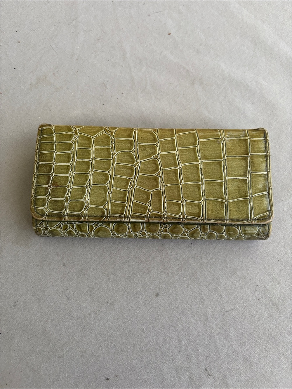 Croc-Embossed Olive Green Clutch Wallet